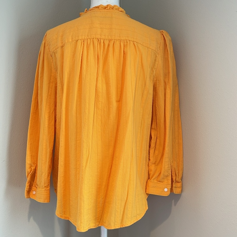 LOFT | Striped Ruffle Tie Neck Blouse | Honey Yellow | X-Large - Picture 5 of 8